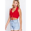 Slickblue Halter Ruched Crop Knit Top, Juniors Sweater Style, Sleeveless Fit, Mango Sherbet/Red Glow, Size, S-L - 4 of 4