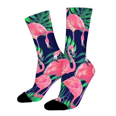 Flamingo Garden Women Printed Crew Socks Funny Funky Socks Soft Polyester Novelty Gifts for Artists Men