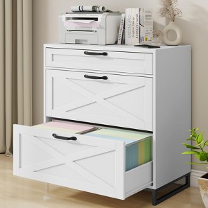 Lateral File Cabinet with 3 Drawers, Printer Stand Large Wood Home Office, White - 1 of 4