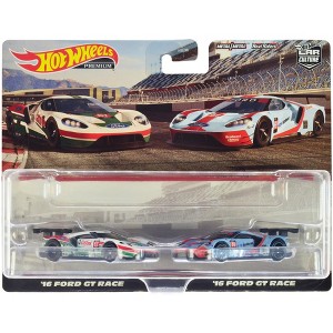 2016 Ford GT Race #67 White w/Green and Red & 2016 #69 Light Blue Met w/Orange Set of 2 Cars Diecast Model Cars by Hot Wheels - 1 of 3