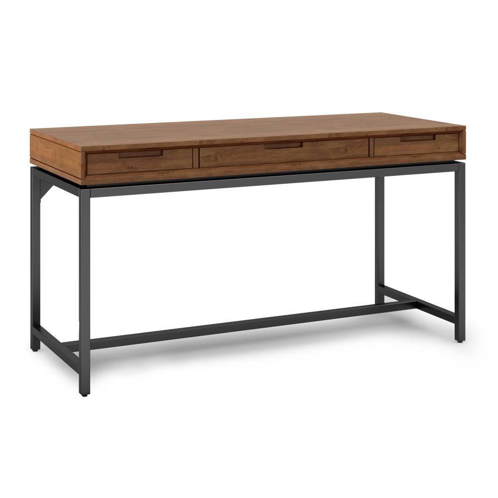 Photos - Office Desk Devlin Mid-Century Solid Wood Writing Desk with Drawers Medium Saddle Brow