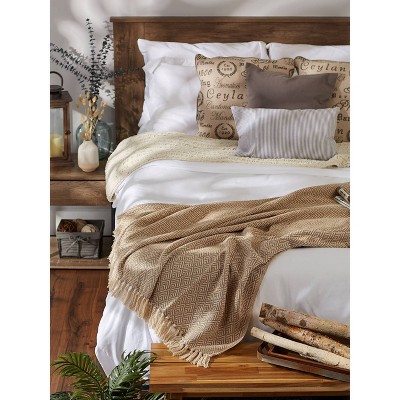 Aqua Diamond Weave 50"x60" Cotton Throw with Fringe