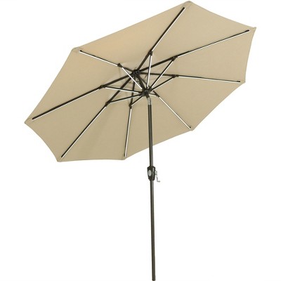 Sunnydaze Outdoor Solution-Dyed Sunbrella Patio Umbrella with Solar Light Bars and Tilt - 9' - Beige