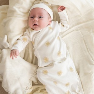 Makemake Organics GOTS Certified Organic Cotton Wrap-Front Knotted Gown for Babies - Summer Sun, 0-3 Months - 1 of 4