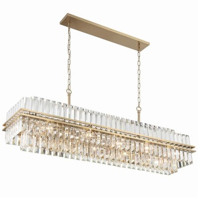 Hayes Aged Brass and Crystal 16-Light Rectangular Chandelier