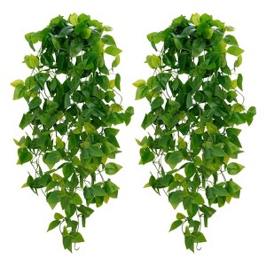 Aoibox Artificial Hanging Plants, 2 Pcs Faux Pothos Vines for Wall Home Living Room Indoor Outdoor Decor, No Baskets Included - 1 of 4