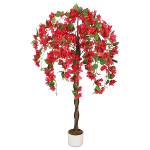 Orieon 4FT Faux Bougainvillea Tree with Red Flowers, Tall Artificial Bougainvillea Plant for Home Office Patio Decor - 1 of 4