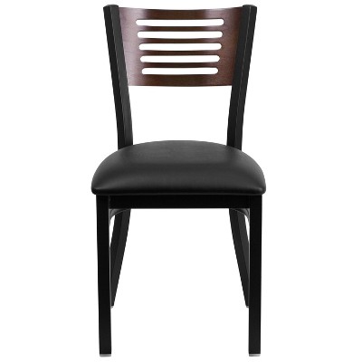 Hercules High Slat-Back Black and Walnut Metal Side Chair