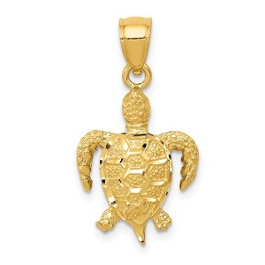 Black Bow Jewelry 14k Yellow Gold Diamond Cut and Textured Sea Turtle Pendant - 1 of 4
