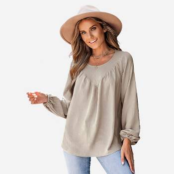 Women's Apricot Peasant Sleeve Shirred Top - Cupshe