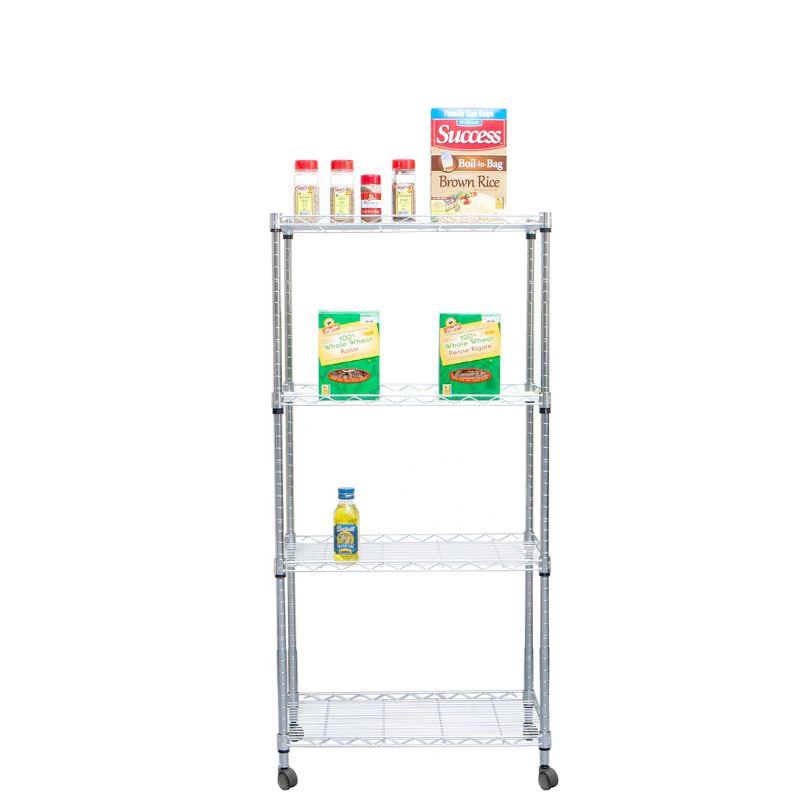 Mind Reader Adjustable 4-Tier Heavy Duty Utility Rolling Cart and Mobile Chrome Steel Shelf Organizer, 3 of 7