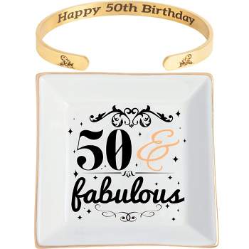 DORADREAMDEKO 50th Birthday Jewelry Dish Women Birthday Gifts, Gold