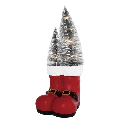 Transpac Resin Light Up Santa Boots with Silver Trees Decorative Tabletop Sculpture Christmas Red Battery Operated Prelit Indoor Decoration Gift