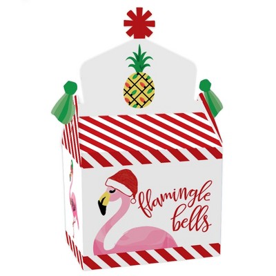 Big Dot of Happiness Flamingle Bells - Treat Box Party Favors - Tropical Christmas Party Goodie Gable Boxes - Set of 12