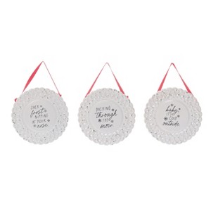 Transpac Metal/Fabric Embossed Round Sign Set of 3 Christmas Home Decorations - 1 of 1