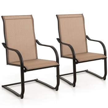Costway 2pcs C-Spring Motion Patio Dining Chairs  All Weather Heavy Duty Outdoor Brown