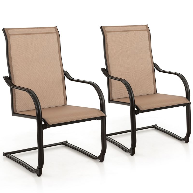 Costway 2pcs C-Spring Motion Patio Dining Chairs  All Weather Heavy Duty Outdoor Brown, 1 of 9