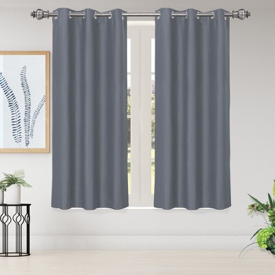 2 Pcs 63 x 42 Inch Solid Blockout Thermal Insulated Grommet Curtain Panels Gray - PiccoCasa