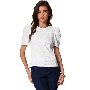 INSPIRE CHIC Women's Puff Short Sleeve Round Neck Casual Work Summer Blouse - 1 of 4