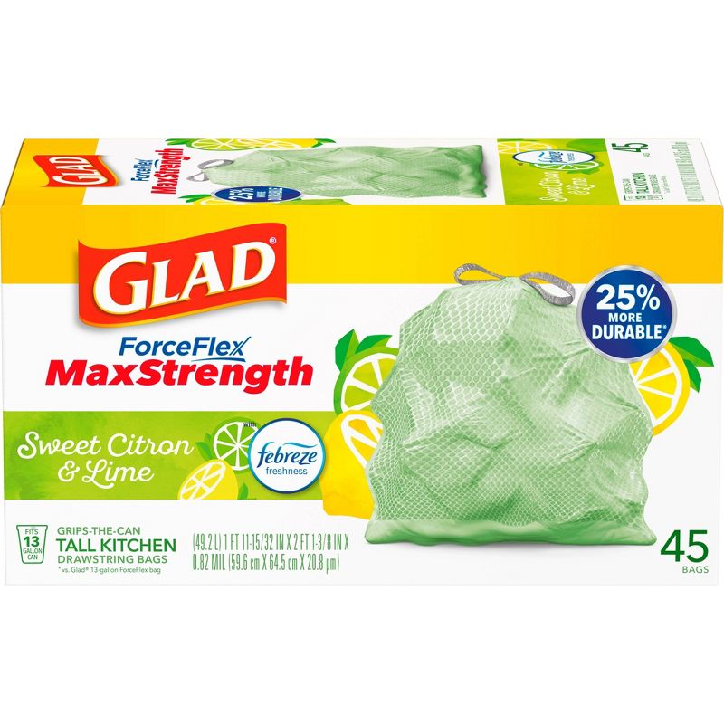Glad ForceFlex MaxStrength Tall Kitchen Drawstring Trash Bags - Febreze Sweet Citron &#38; Lime - 13 Gallon/45ct, 3 of 18