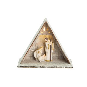 Transpac Resin 7.5 in. Gray Christmas Light Up Manger and Family Set of 4 - 1 of 4
