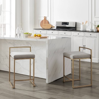 Harlowe Modern Gray Leather & Gold Metal Counter Stools, Set of 2