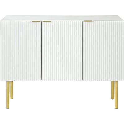 White Wood Rectangular Minimalist Sideboard Buffet Cabinet Accent Cabinet with 3 Doors Shelves Buffet Cabinet for Entryway Kitchen