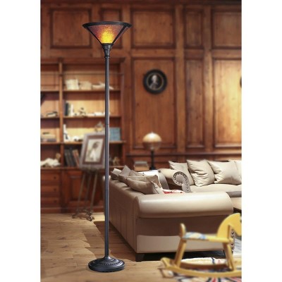 Elegant Antique Bronze 71" Torchiere Floor Lamp with Mica Shade