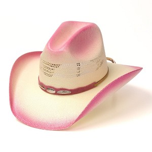 Western Express Kids Straw Western Cattleman Hat with Pink Trim and Silver Concho Hat Band - 1 of 4