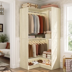 Besiost Freestanding Corner Closet System with 2 Hanging Rods and Shoes Shelf - 1 of 4