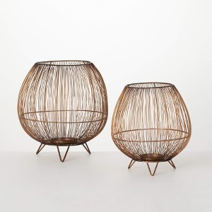 Sullivans 11.5" & 13.75" Reed Basket Candle Holder Set of 2, Metal - 1 of 3