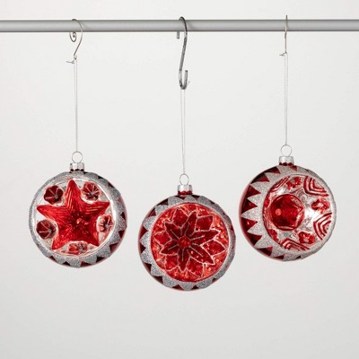4"H Sullivans Christmas Red Retro Ball Ornament Set of 3  Red-White