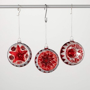 4"H Sullivans Christmas Red Retro Ball Ornament Set of 3  Red-White - 1 of 3