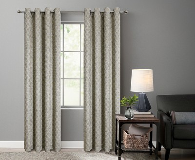 Kate Aurora 2 Piece Contemporary Chic Metallic Abstract Circles Light Filtering Grommet Top Curtains
