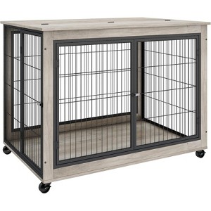 Acekool Furniture Dog Crate - Mobile Side Table Kennel with Lift Top & Wheels - 1 of 4