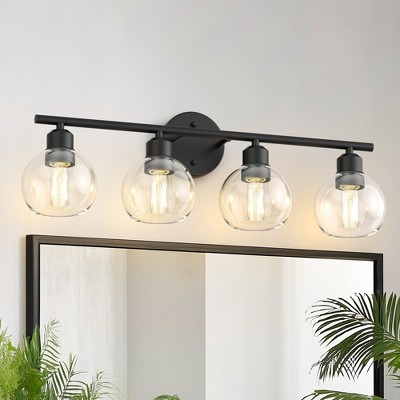 YANSUN 26 in. 4-Light Bathroom Vanity Light Fixtures Over Mirror, Black Bathroom Light Fixtures with Clear Globe Glass Shades