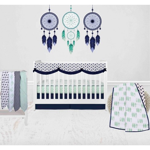 Navy and cheap mint crib bedding