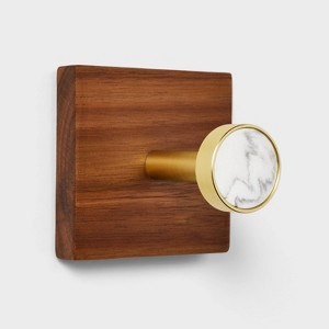 Metal and Faux Marble Single Gold Hook on Acacia Wood - Threshold™: Wall Towel Hook, Decorative, Multicolored, 3" Length - 1 of 3