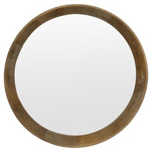 VIP Metal 26 in. Brown Round Mirror with Grain Detail Frame - 1 of 3
