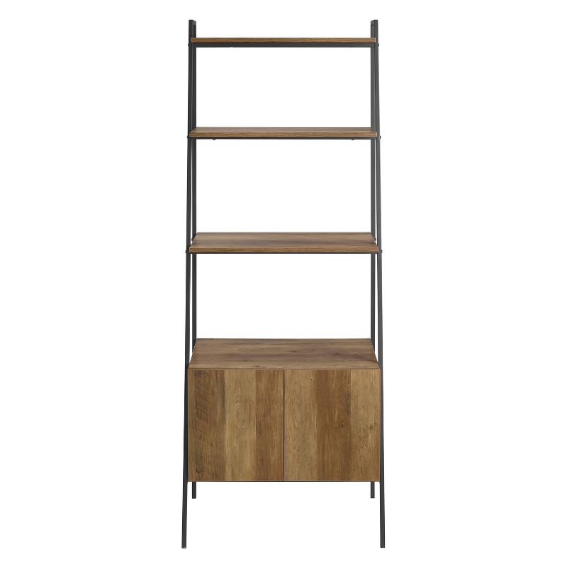 72" Open Shelf and Closed Storage Cabinet Ladder Bookcase - Saracina Home, 4 of 15