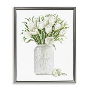 Stupell Industries White Tulips Rustic Country Jar Falling Blooms Floating Frame Canvas Art, Gray, 25" x 31" - 1 of 4
