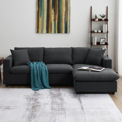 Whisen Modern L-shaped Sectional Sofa Set with Convertible Ottoman and 2 pillows, Minimalist Style Couch Set