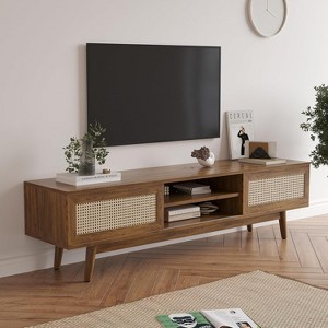Wooakway Mid Century Modern 65" TV Stand with PE Rattan Doors Adjustable Shelf Entertainment Center for TVs up to 75" Living Room Apartment - 1 of 4