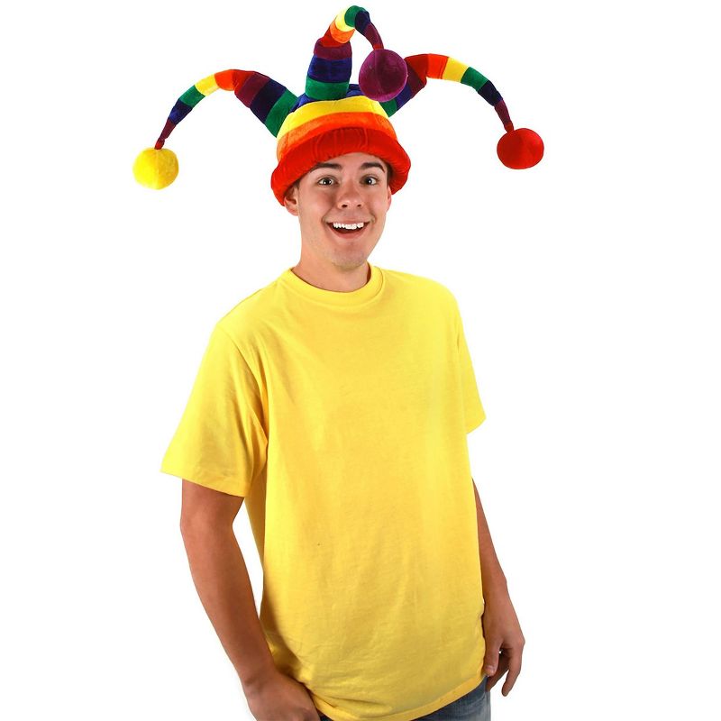 HalloweenCostumes.com    Plush Rainbow Wacky Jester Hat, Multicolored, 1 of 5