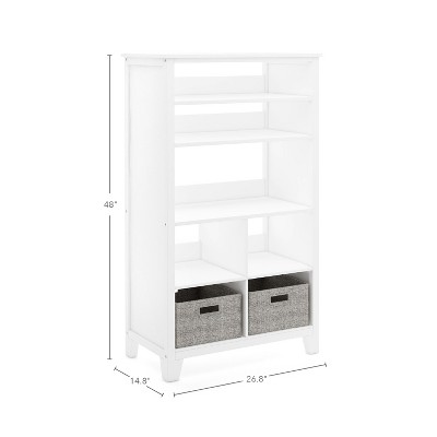 Creamy White Kids' Tall Bookcase with Fabric Bins