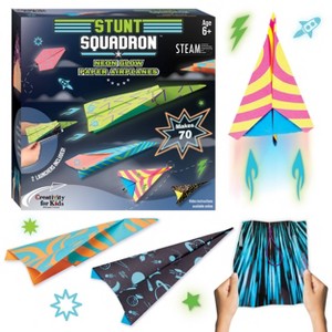 Creativity for Kids Stunt Squadron Neon Glow Paper Airplanes: DIY Craft Kit with Stickers & Paper for Ages 6+ - 1 of 3