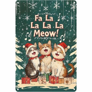 Lomsoe Merry Christmas Cat Sign ¨C Cat Metal Wall Art, Holiday Room Decoration, Cute Christmas Cat Decor 8x12 Inch, Fa La La Meow - 1 of 4
