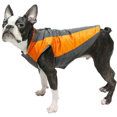 Gooby Trekking Jacket, Small Dog Fleece Lined Jacket with Water Resistant Shell and Leash Ring, Orange, X