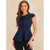INSPIRE CHIC Women's Elegant Round Neck Cap Sleeve Solid Color Peplum Blouses - 2 of 4