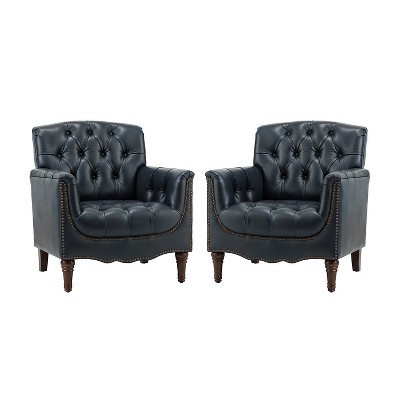 Set of 2 Enrique Genuine  Leather Armchair with Turned Legs | ARTFUL LIVING DESIGN
